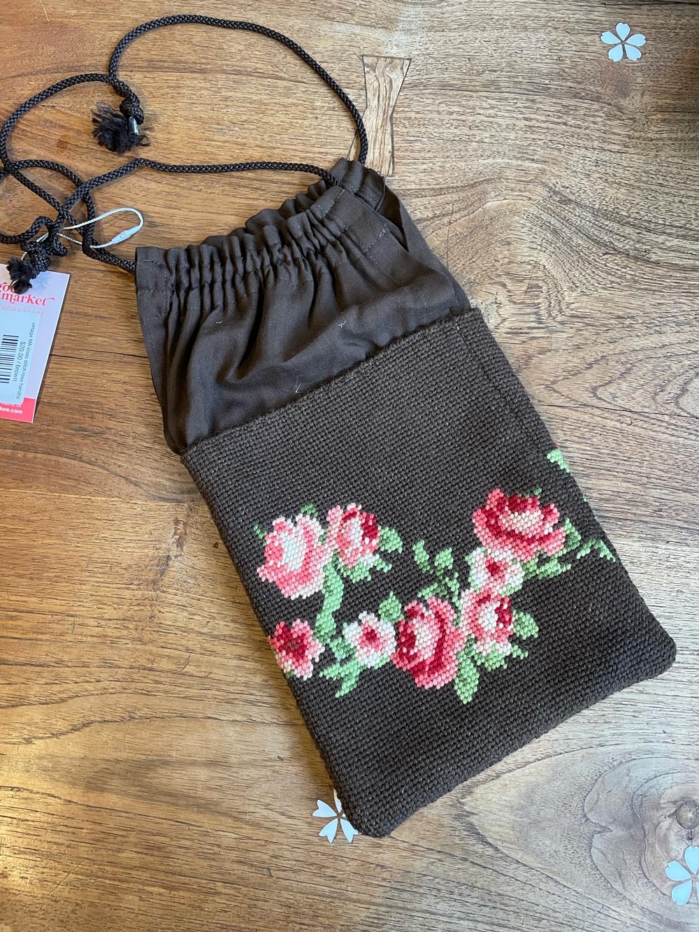 vintage MA cross stitch rose handbag