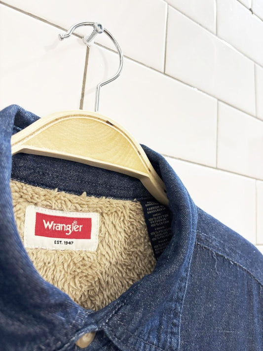 vintage wrangler faux fur lined denim shirt jacket - good market thrift store