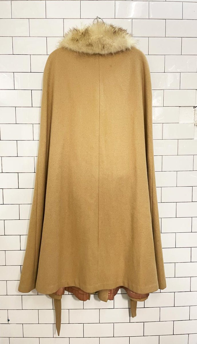 vintage 80s sears wool belted cape w detachable fox fur collar - good market thrift store