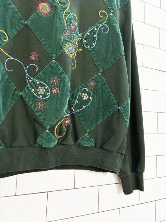 vintage 90s alfred dunner argyle patchwork embroidered sweatshirt - good market thrift store