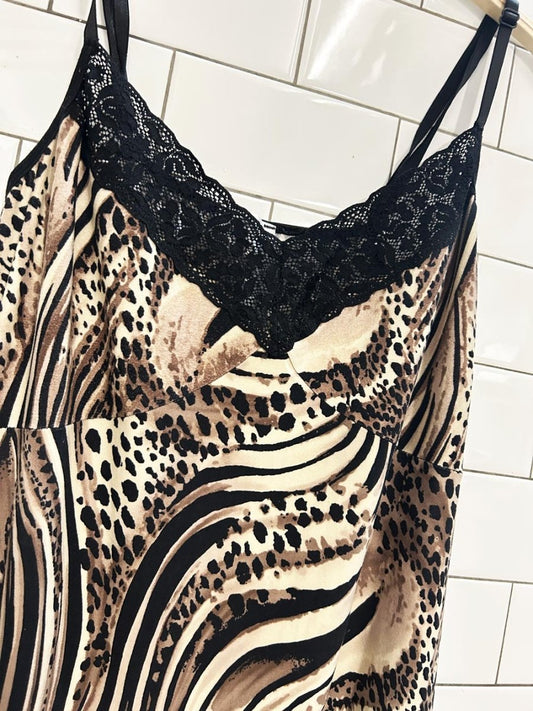jessica animal print lace trim slip mini dress - good market thrift store