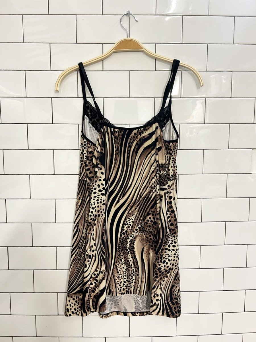 jessica animal print lace trim slip mini dress - good market thrift store
