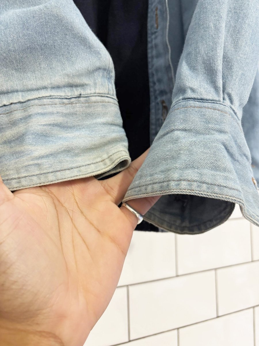 vintage 90s amanati fleece - lined denim shirt jacket - good market thrift store