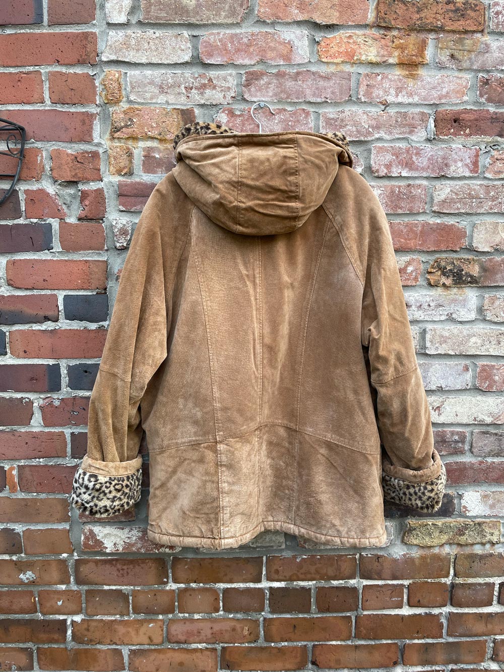 vintage 00s BE leopard faux fur lined suede coat