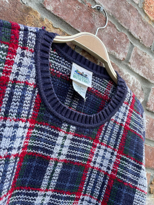 vintage NR cottagecore plaid knit crew