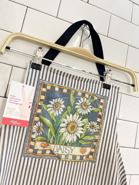 vintage 00s striped denim daisy apron - good market thrift store