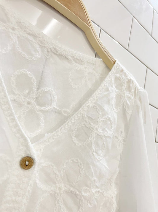 boho embroidered flowers chiffon sleeve top - good market thrift store