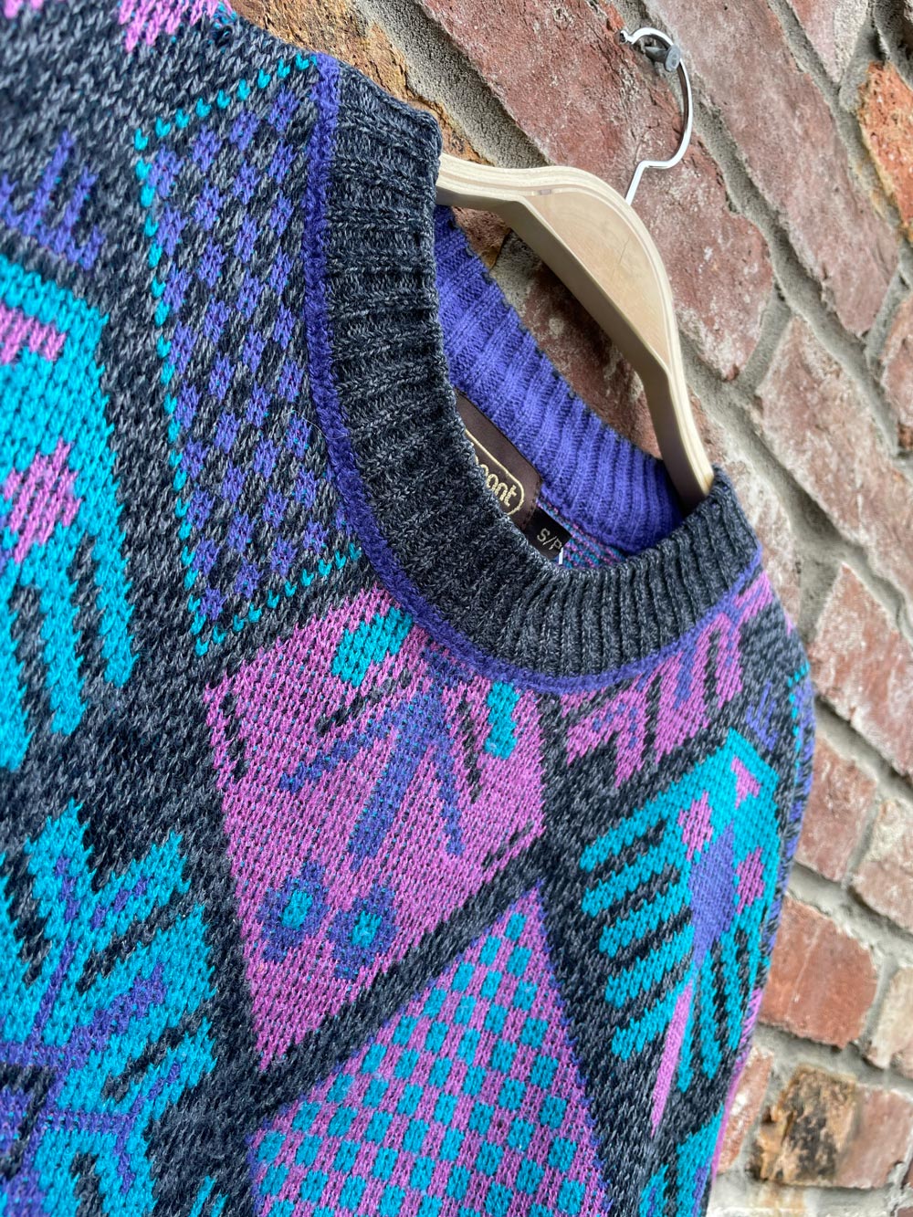 vintage elegant argyle snowflake knit crew