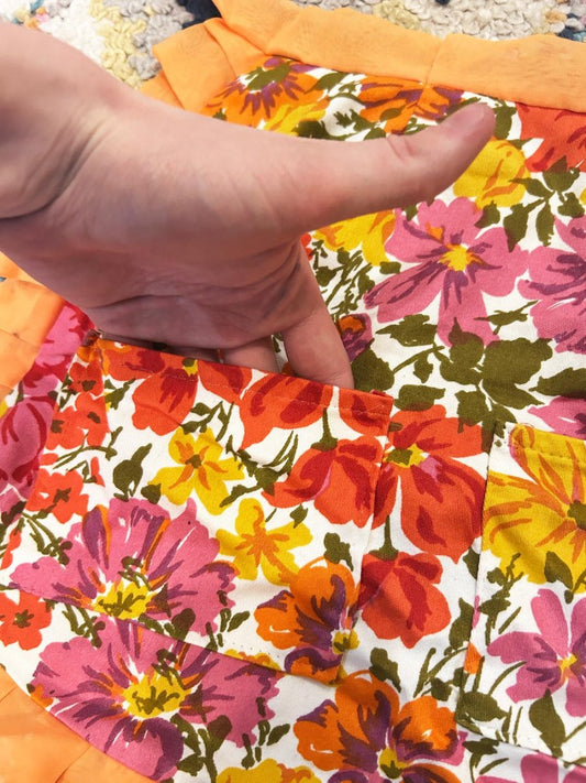 vintage 70s kids floral half apron - good market thrift store