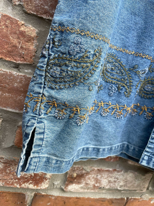 vintage 00s r&r paisley embroidered denim shirt