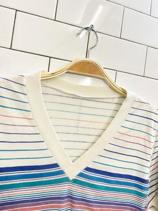vintage 80s striped v - neck ringer tee - good market thrift store
