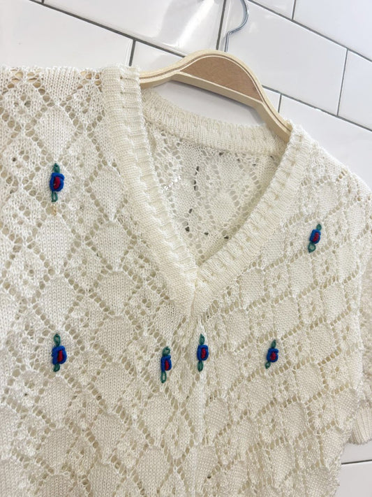 vintage loose knit short sleeve top - good market thrift store