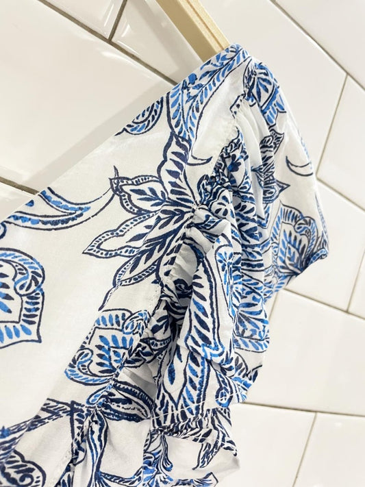 joie flutter sleeve floral tiered midi dress - good market thrift store