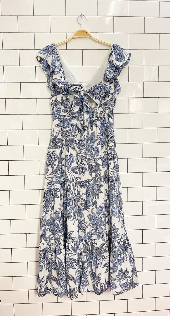 joie flutter sleeve floral tiered midi dress - good market thrift store
