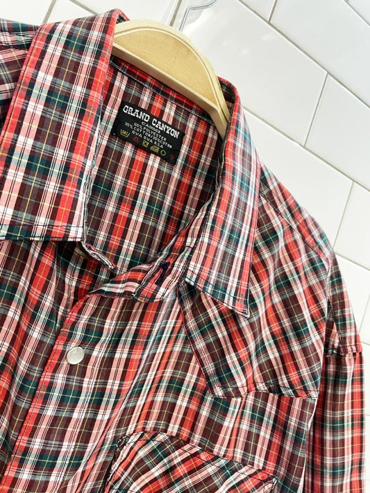 vintage 80s grand canyon western plaid snap button shirt - good market thrift store