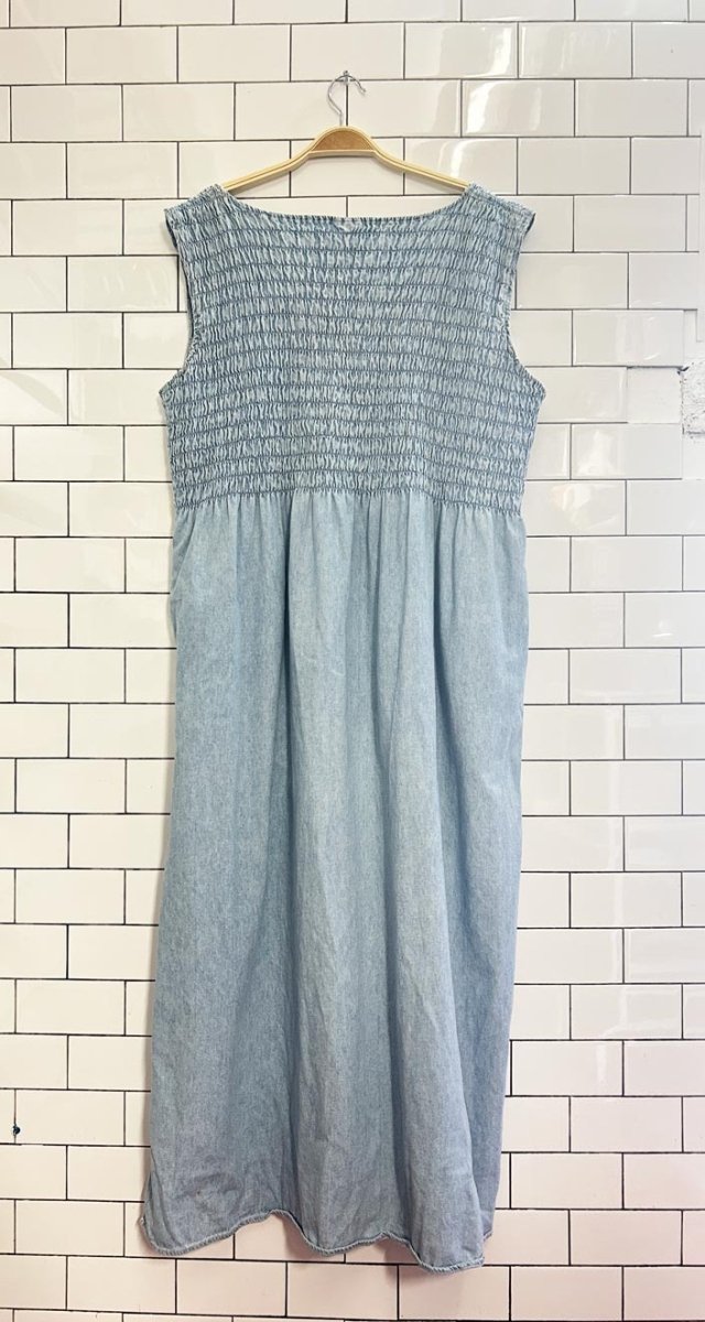 vintage 90s moda intl smocked denim maxi dress - good market thrift store