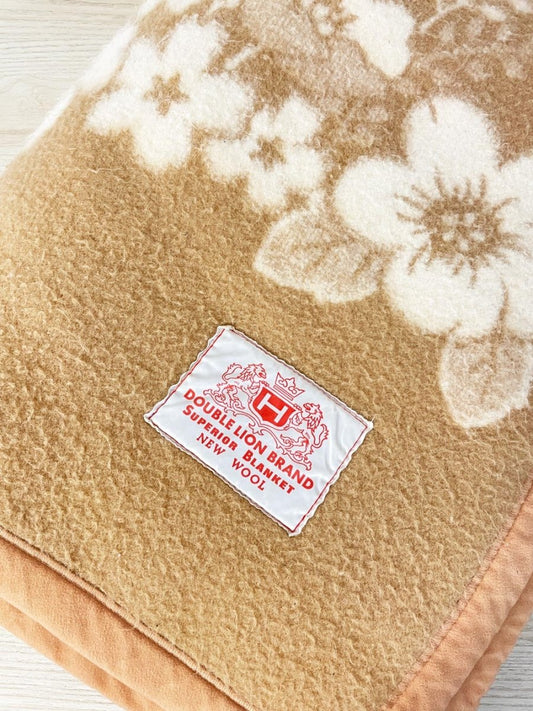 vintage H double lion brand floral wool blanket - good market thrift store
