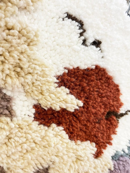 vintage forest sunset scene latch hook wall hang - good market thrift store