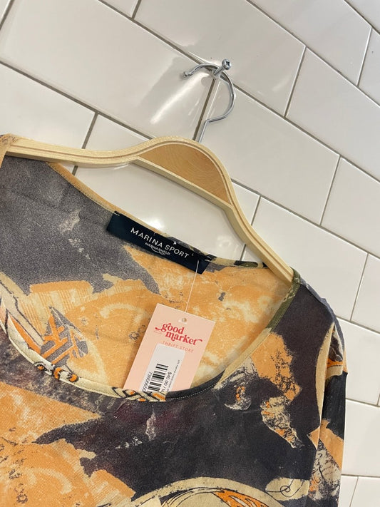 y2k marina rinaldi sheer stretch curly hem top - good market thrift store