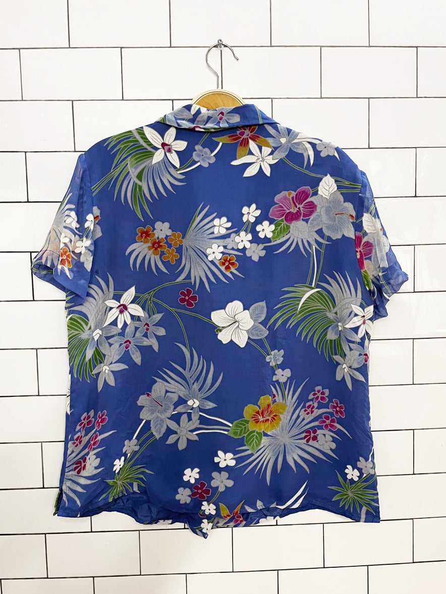 vintage robbie bee 100% silk tropical full button resort shirt