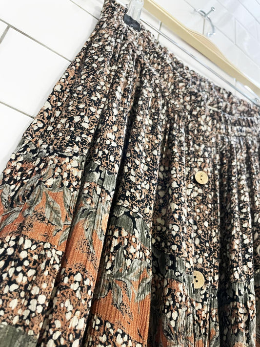 vintage 90s casual studio boho tiered floral midi skirt | made in india