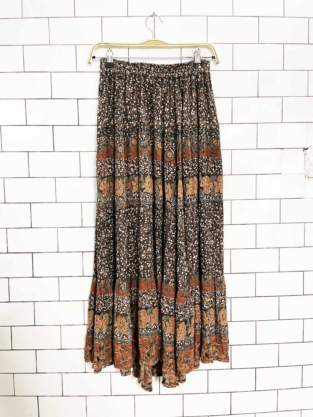 vintage 90s casual studio boho tiered floral midi skirt | made in india