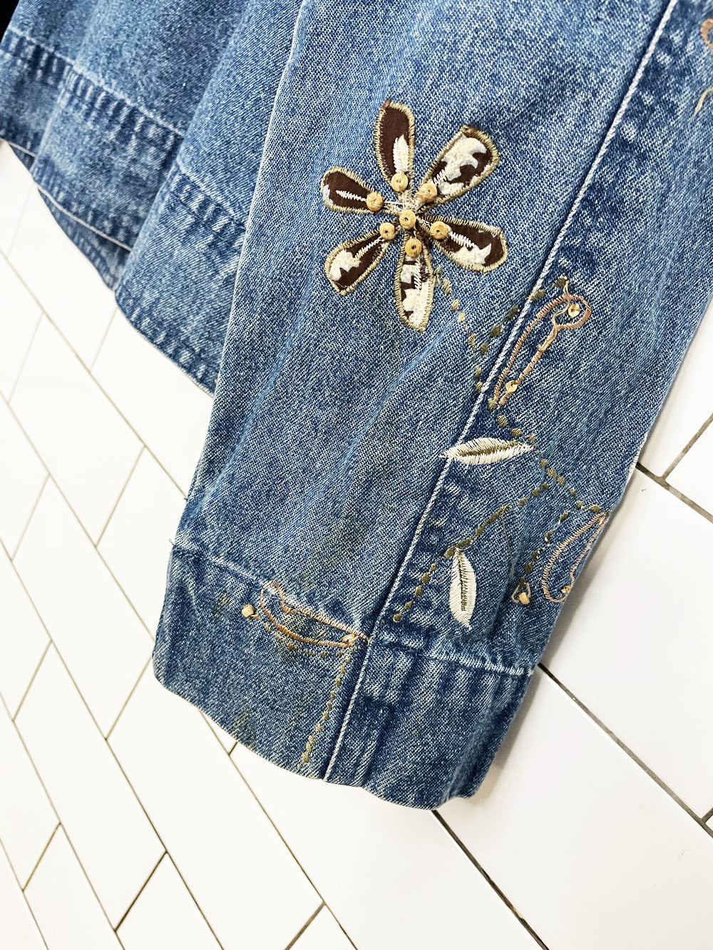 vintage 00s new direction beaded embroidered denim jacket