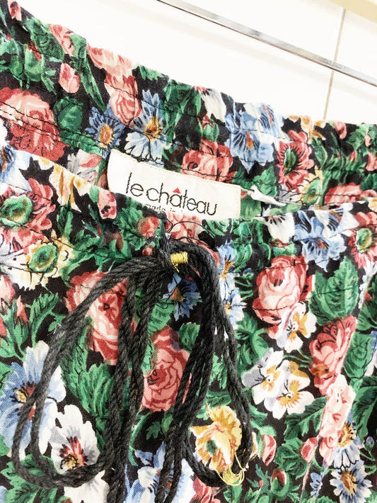 vintage 90s le chateau floral tiered drawstring midi skirt | made in India