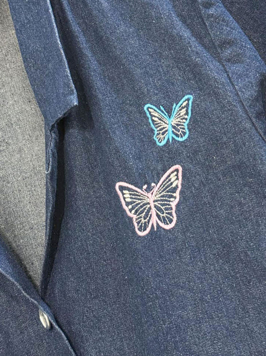 vintage 00s studio femme butterfly embroidered denim shirt | made in Canada