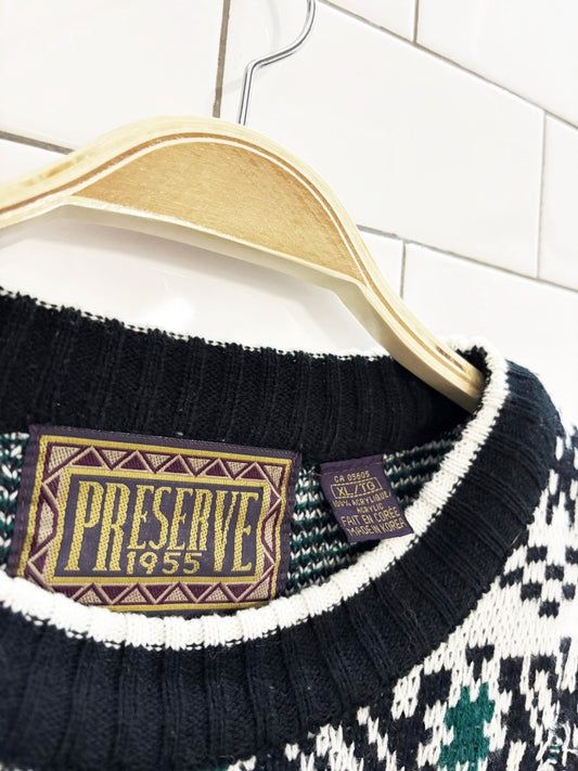 vintage 80s preserve 1955 aztec pattern knit sweater - good market thrift store