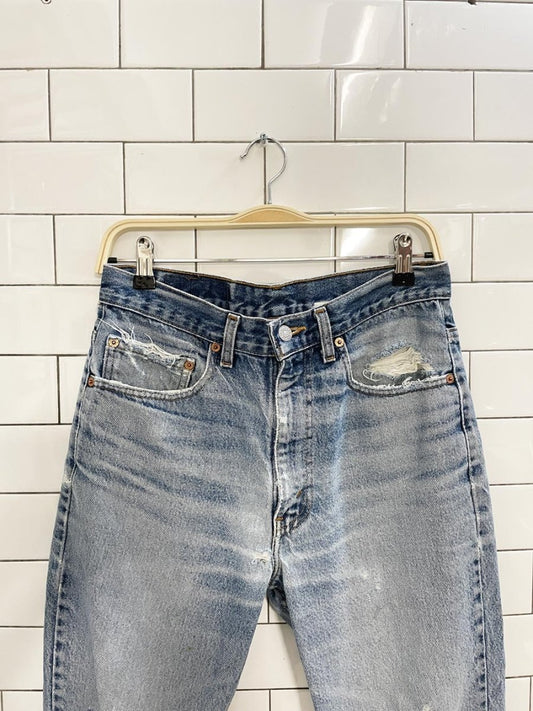 vintage 90s levi's 517 flare leg distressed jeans - good market thrift store