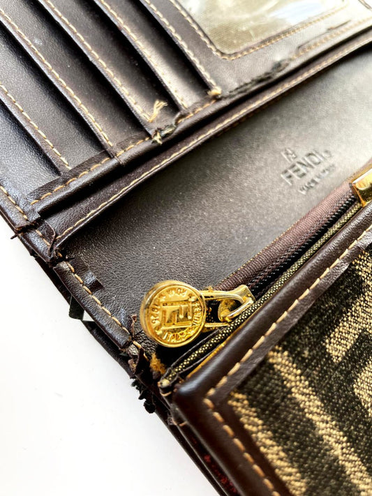 vintage 00s fendi woven zucca tri - fold wallet - good market thrift store