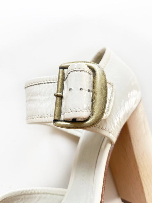 chloe retro mod patent leather platform wood block heels - good market thrift store