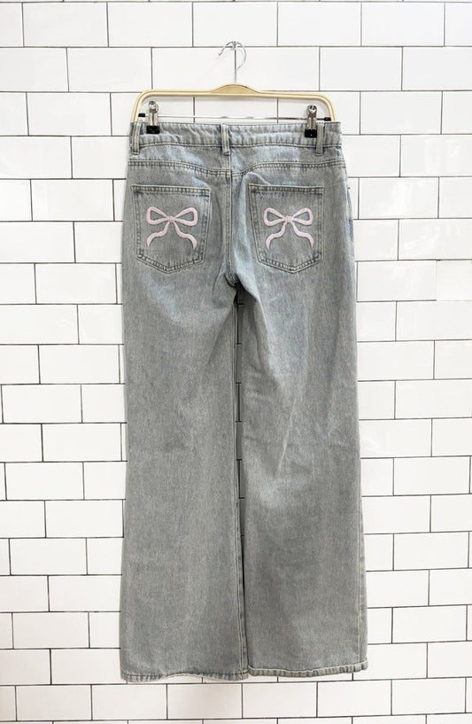edikted y2k style ribbon pocket wide leg jeans - good market thrift store