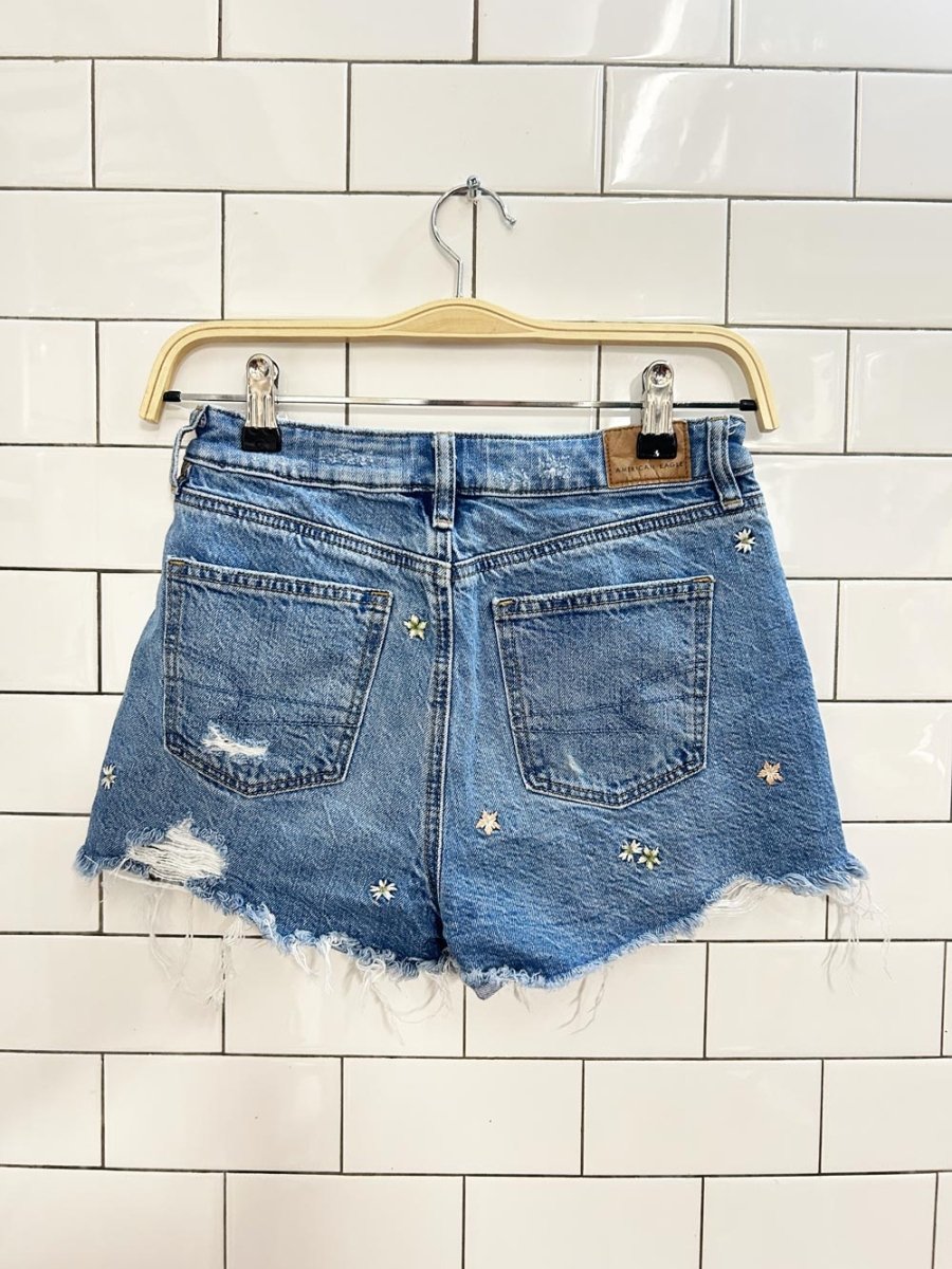 ae flower embroidered denim mom cut off shorts - good market thrift store