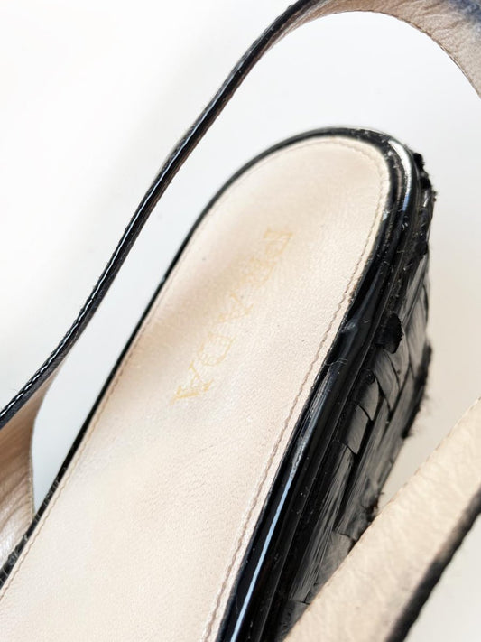 prada patent leather slingback platform raffia sandals - good market thrift store