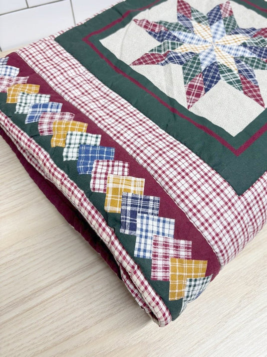 vintage 00s handmade quilt star country plaid throw blanket - good market thrift store