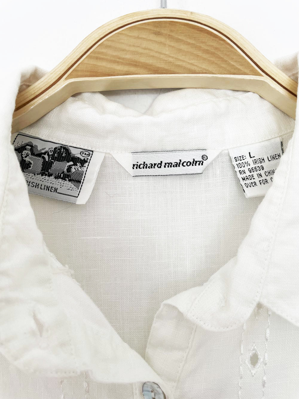 vintage richard malcolm 100% irish linen floral embroidered full button shirt