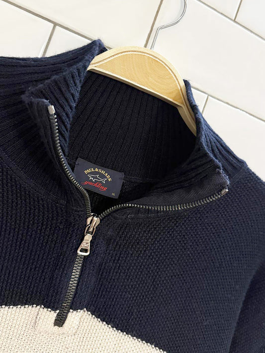 paul & shark 100% merino wool striped half zip sweater | made in Italy