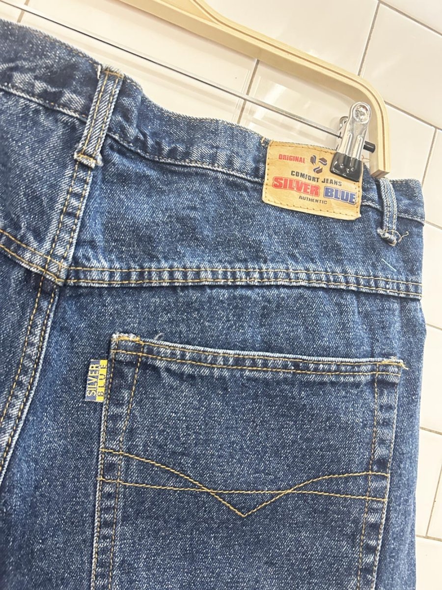 vintage 00s silver blue baggy denim long shorts - good market thrift store