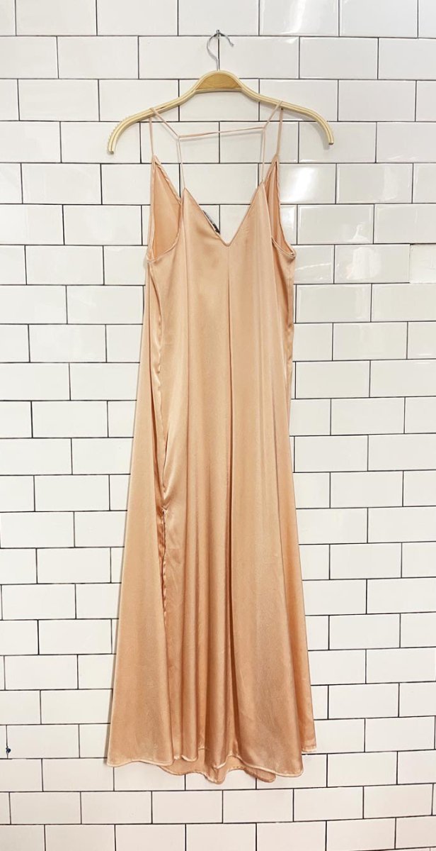 zara champagne satin slip maxi dress - good market thrift store