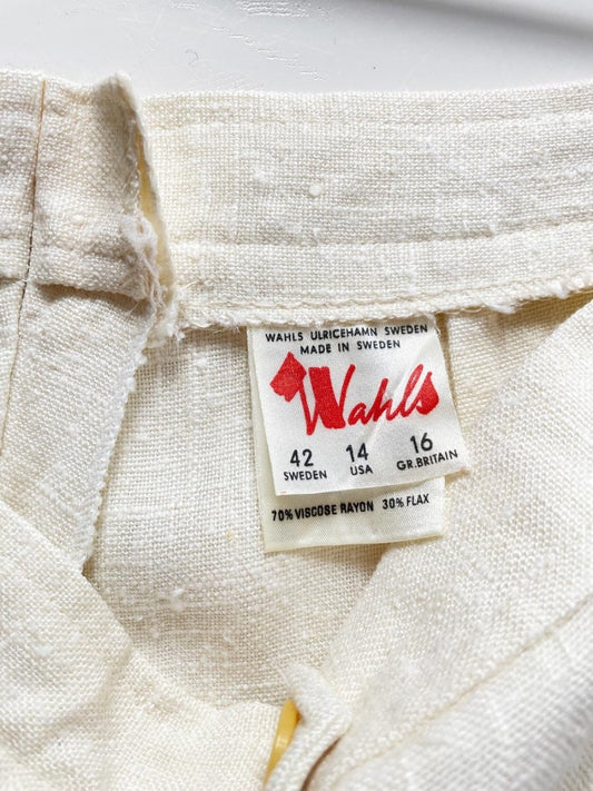 vintage 70s wahls raw linen - blend wide leg trouser | sweden - good market thrift store