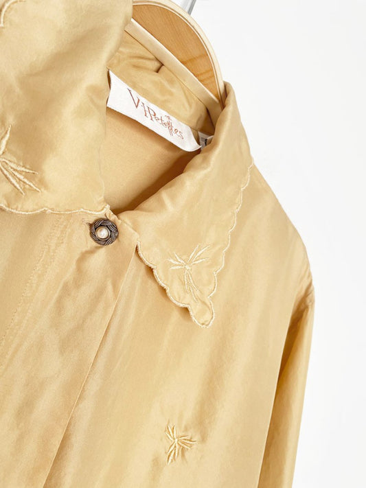 vintage 80s vipetites 100% silk embroidered collar blouse - good market thrift store
