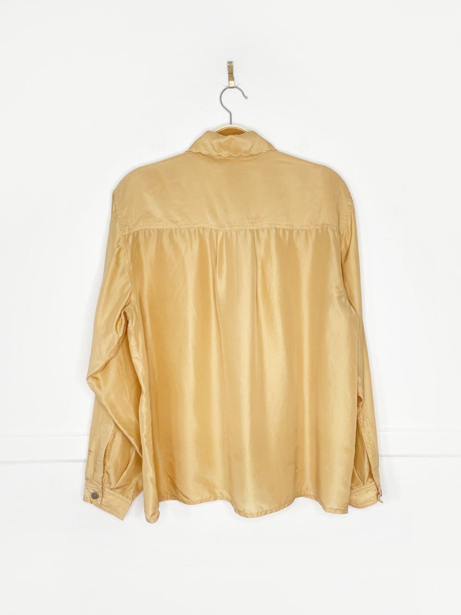 vintage 80s vipetites 100% silk embroidered collar blouse - good market thrift store