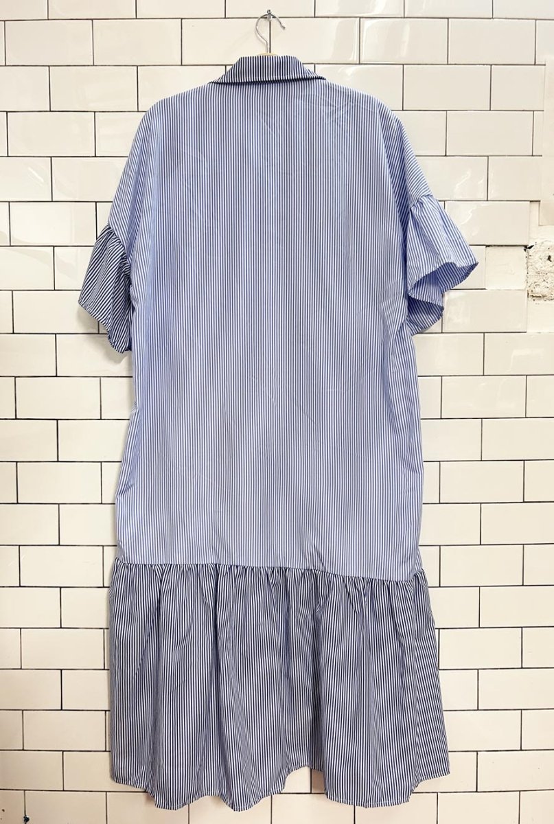 patchwork stripe midi shirt dress - good market thrift store