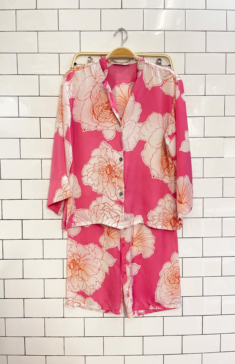 josie natori satin rose floral wide leg sleep set - good market thrift store