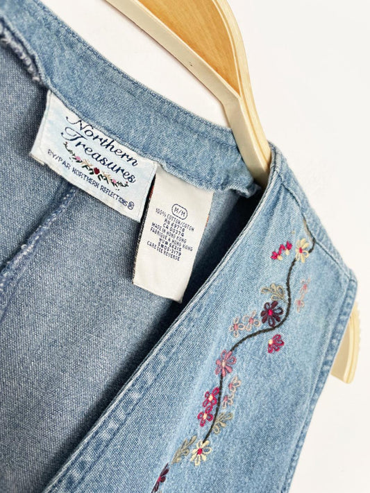 vintage 90s northern treasures floral embroidered denim vest - good market thrift store