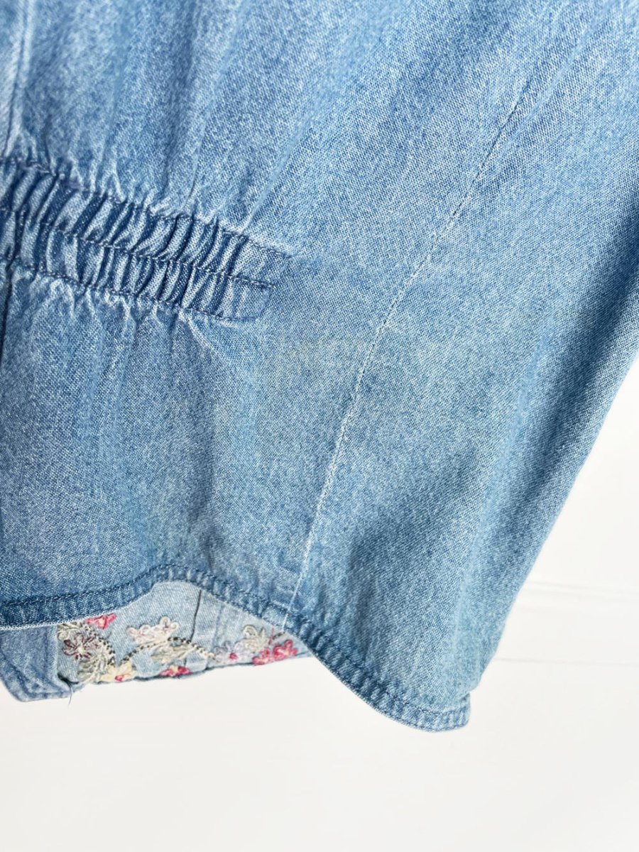 vintage 90s northern treasures floral embroidered denim vest - good market thrift store
