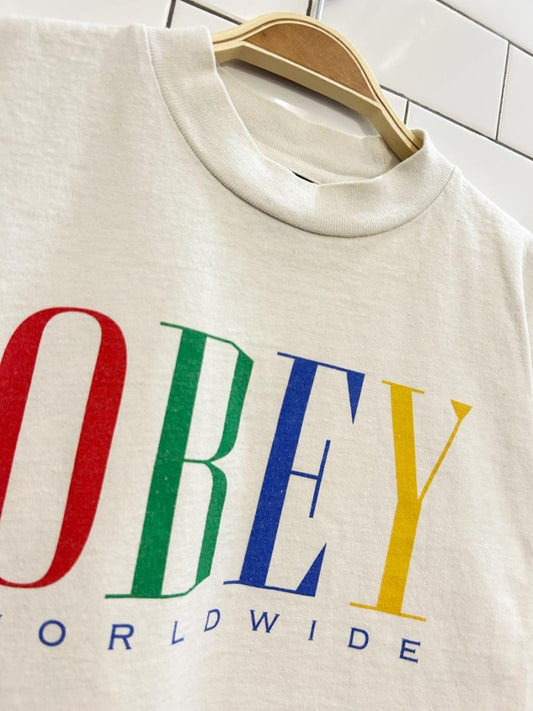 vintage 00s obey worldwide graphic crop tee - good market thrift store