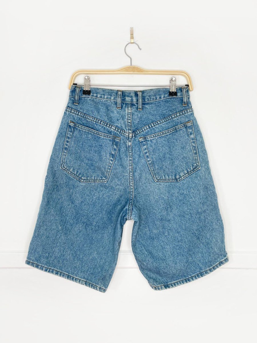 vintage 90s fine line pleated long denim shorts - good market thrift store